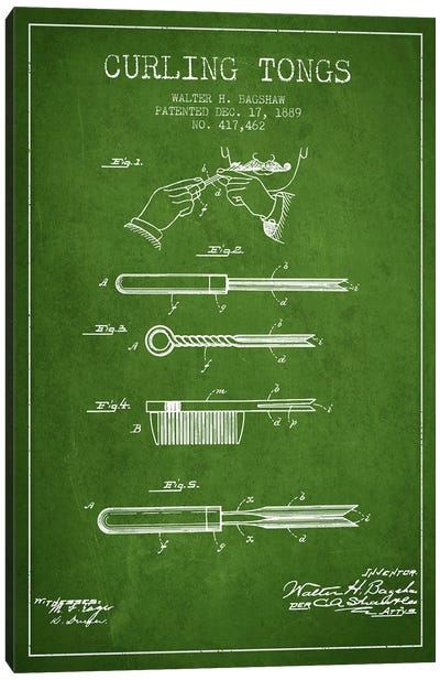 Curling Tongs Green Patent Blueprint Canvas Art Print - Aged Pixel: Beauty & Personal Care