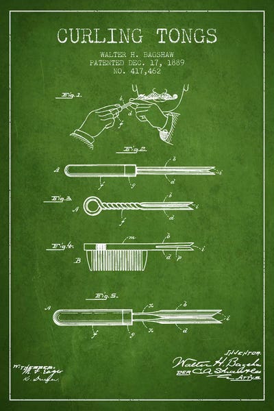 Beauty & Personal Care Blueprints: Curling Tongs Green Patent Blueprint by Aged Pixel