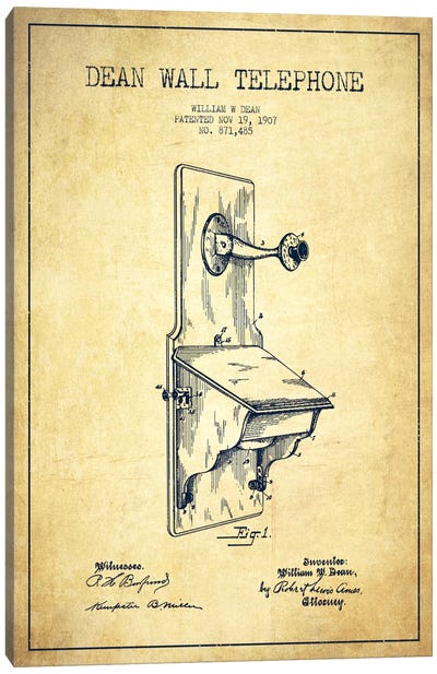 Wall Telephone Vintage Patent Blueprint Canvas Art Print - Electronics & Communication Blueprints