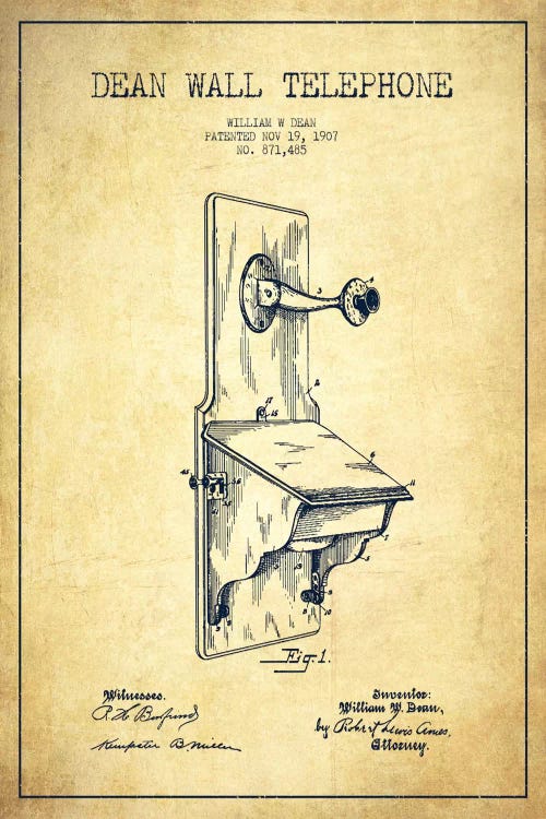 Wall Telephone Vintage Patent Blueprint by Aged Pixel wall art