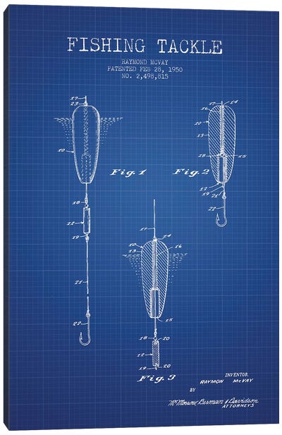 Raymond McVay Fishing Tackle Patent Sketch (Blue Grid) Canvas Art Print