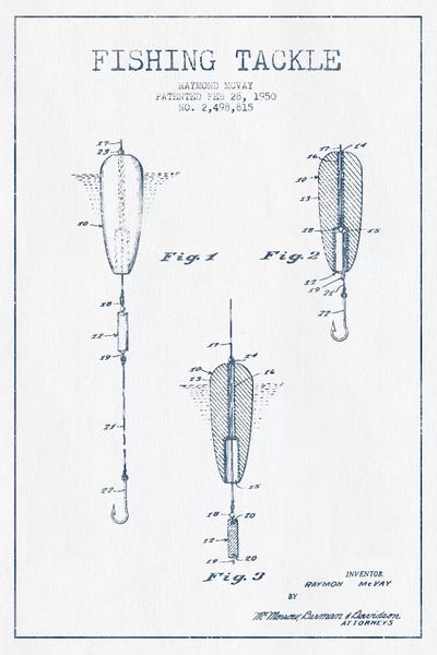 Sports Blueprints: Raymond McVay Fishing Tackle Patent Sketch (Ink) by Aged Pixel