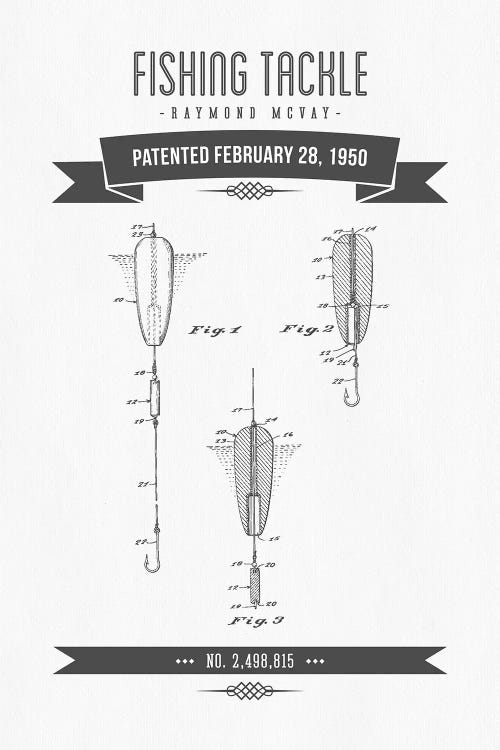 Raymond McVay Fishing Tackle Patent Sketch Retro (Charcoal) by Aged Pixel wall art