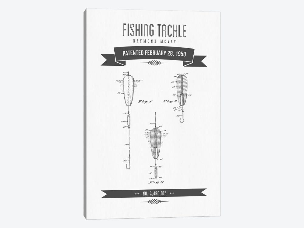 Raymond McVay Fishing Tackle Patent Sketch Retro (Charcoal) by Aged Pixel 1-piece Canvas Print