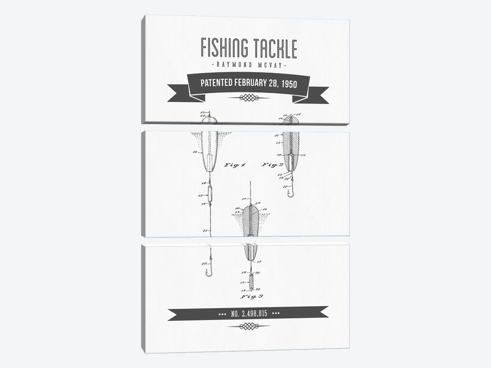 Raymond McVay Fishing Tackle Patent Sketch Retro (Charcoal) by Aged Pixel 3-piece Canvas Print