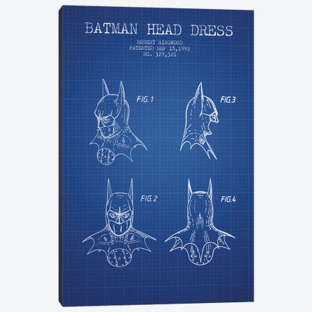 Robert Ringwood Batman Head Dress Patent Sketch (Blue Grid) Canvas Print #ADP3104} by Aged Pixel Art Print