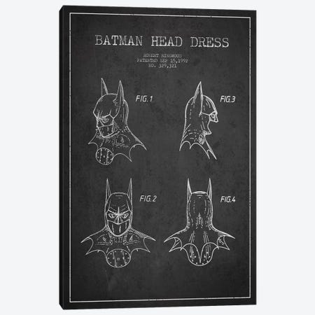 Robert Ringwood Batman Head Dress Patent Sketch (Charcoal) Canvas Print #ADP3105} by Aged Pixel Art Print