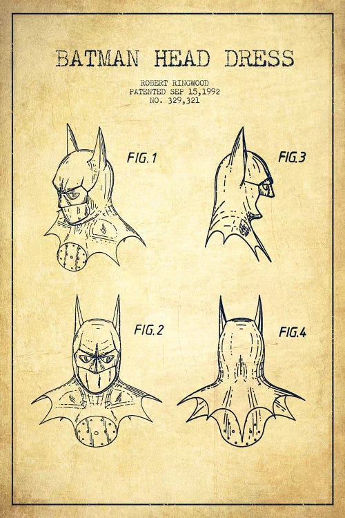 Robert Ringwood Batman Head Dress Patent Sketch (Vintage)