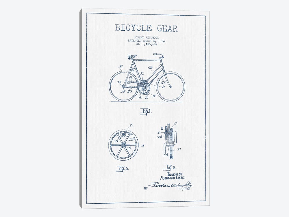 Robert Ringwood Bicycle Gear Patent Sketch (Ink) by Aged Pixel 1-piece Canvas Art Print
