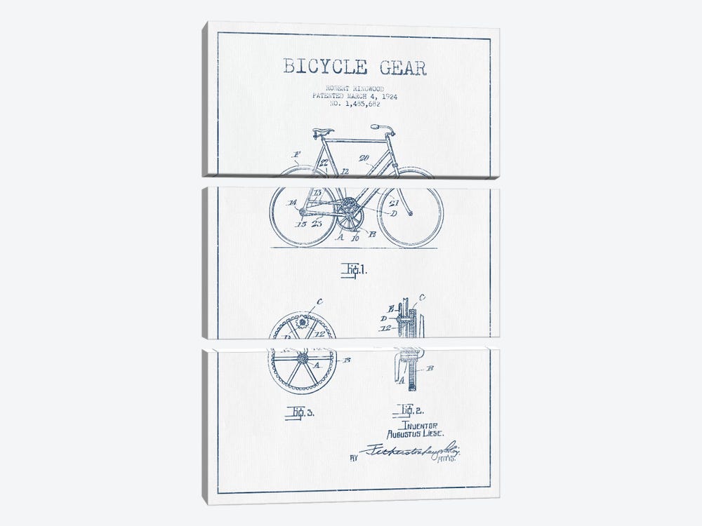 Robert Ringwood Bicycle Gear Patent Sketch (Ink) by Aged Pixel 3-piece Canvas Art Print