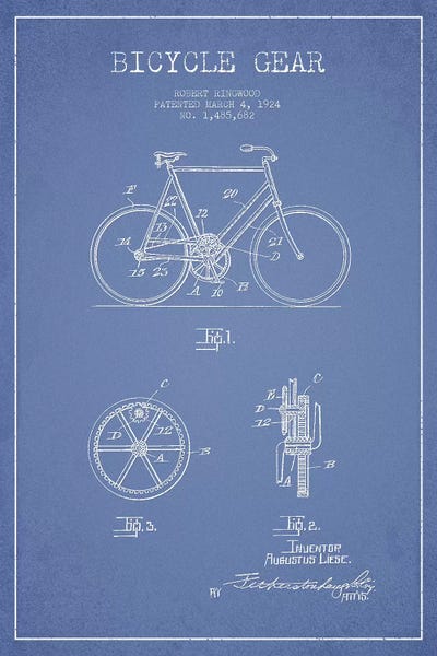 Robert Ringwood Bicycle Gear Patent Sketch (Light Blue) by Aged Pixel canvas print