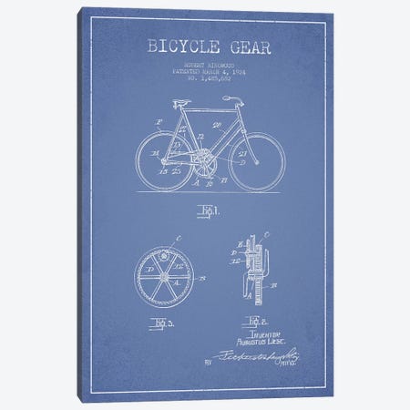 Robert Ringwood Bicycle Gear Patent Sketch (Light Blue) Canvas Print #ADP3109} by Aged Pixel Canvas Art
