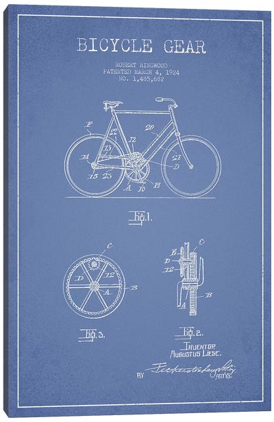 Robert Ringwood Bicycle Gear Patent Sketch (Light Blue) Canvas Art Print - Bicycle Art