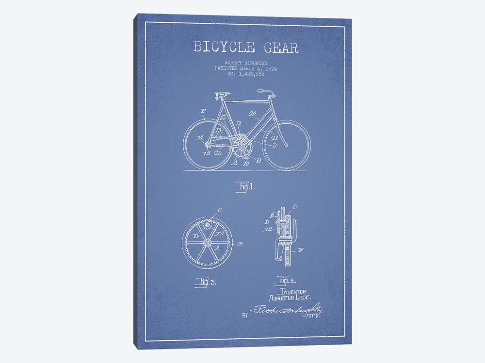 Robert Ringwood Bicycle Gear Patent Sketch (Light Blue) by Aged Pixel 1-piece Canvas Art