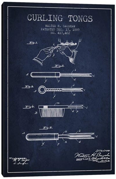 Curling Tongs Navy Blue Patent Blueprint Canvas Art Print - Aged Pixel: Beauty & Personal Care