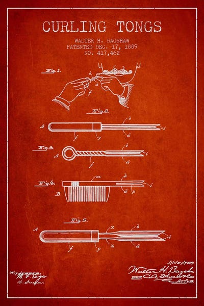 Curling Tongs Red Patent Blueprint by Aged Pixel framed canvas print