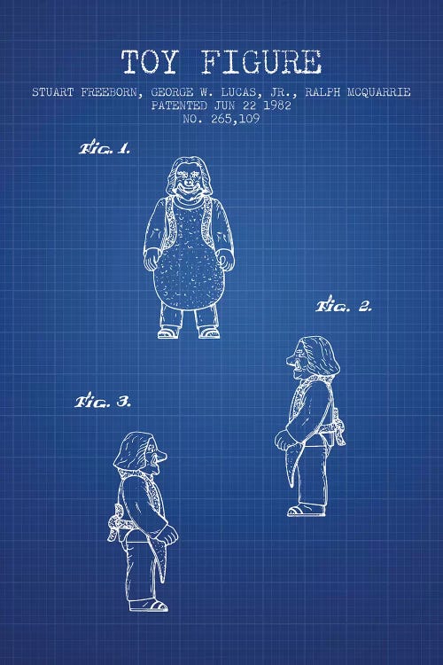 S. Freeborn & G. Lucas & R. McQuarrie Ugnaught Action Figure Patent Sketch (Blue Grid)