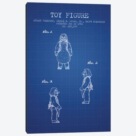 S. Freeborn & G. Lucas & R. McQuarrie Ugnaught Action Figure Patent Sketch (Blue Grid) Canvas Print #ADP3112} by Aged Pixel Art Print