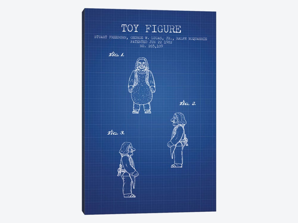S. Freeborn & G. Lucas & R. McQuarrie Ugnaught Action Figure Patent Sketch (Blue Grid) by Aged Pixel 1-piece Canvas Wall Art
