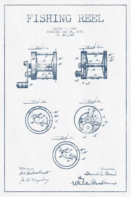 Samuel L. Bean Fishing Reel Patent Sketch (Ink)