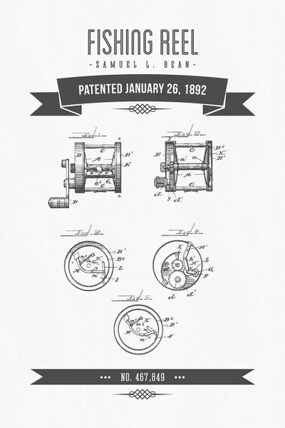 Samuel L. Bean Fishing Reel Patent Sketch Retro (Charcoal)