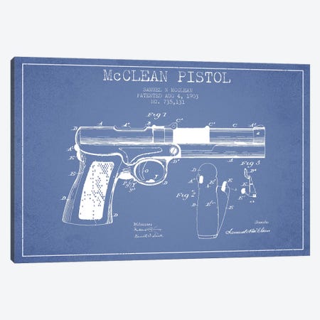 Samuel N. McClean McClean Pistol Patent Sketch (Light Blue) Canvas Print #ADP3116} by Aged Pixel Canvas Art
