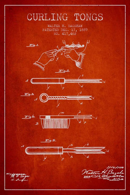 Curling Tongs Red Patent Blueprint by Aged Pixel wall art