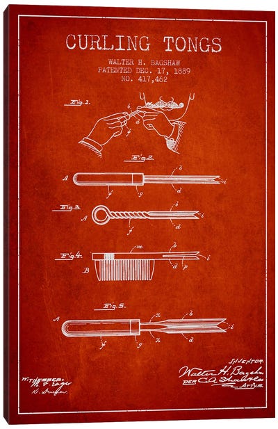 Curling Tongs Red Patent Blueprint Canvas Art Print - Aged Pixel: Beauty & Personal Care