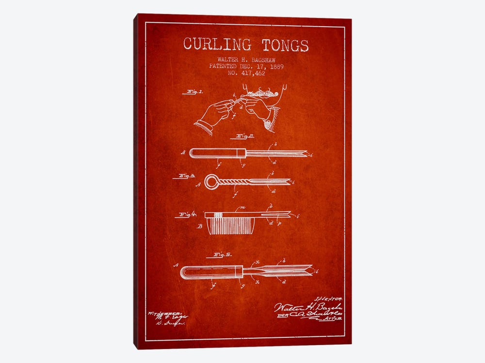 Curling Tongs Red Patent Blueprint by Aged Pixel 1-piece Art Print