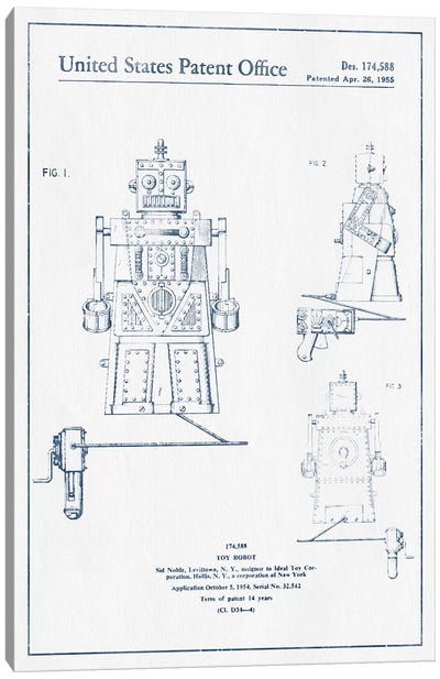 Sid Noble Toy Robot Patent Sketch (Ink) Canvas Art Print - Toy & Game Blueprints