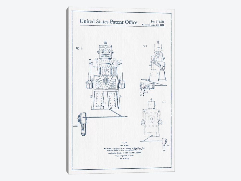 Sid Noble Toy Robot Patent Sketch (Ink) by Aged Pixel 1-piece Art Print