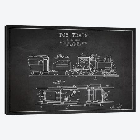 T.L. Wood Toy Train Patent Sketch (Charcoal) Canvas Print #ADP3124} by Aged Pixel Canvas Art Print
