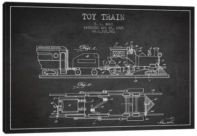 T.L. Wood Toy Train Patent Sketch (Charcoal) Canvas Art Print - Toy & Game Blueprints
