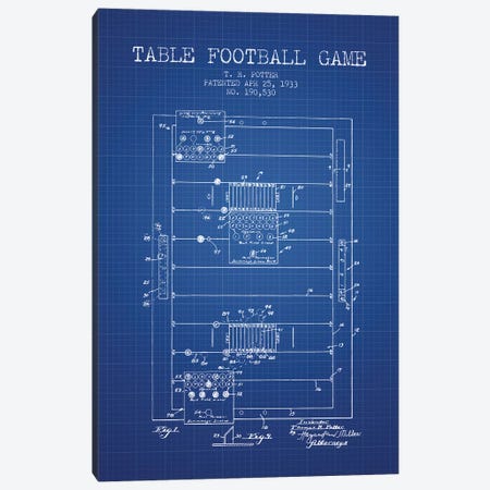 T.R. Potter Table Football Game Patent Sketch (Blue Grid) Canvas Print #ADP3125} by Aged Pixel Canvas Print