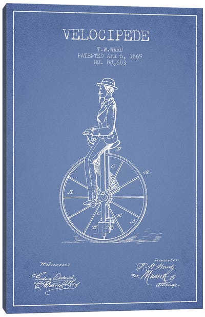 T.W. Ward Velocipede Patent Sketch (Light Blue) Canvas Art Print - Bicycle Art