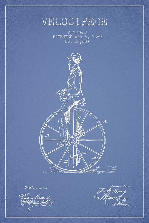 T.W. Ward Velocipede Patent Sketch (Light Blue) by Aged Pixel wall art