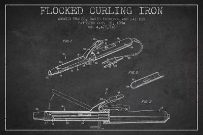 Flocked Curling Iron Charcoal Patent Blueprint by Aged Pixel framed canvas print