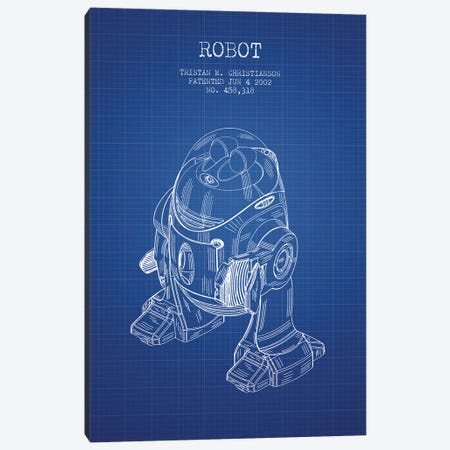 Tristan M. Christianson Robot Patent Sketch (Blue Grid) Canvas Print #ADP3136} by Aged Pixel Canvas Artwork