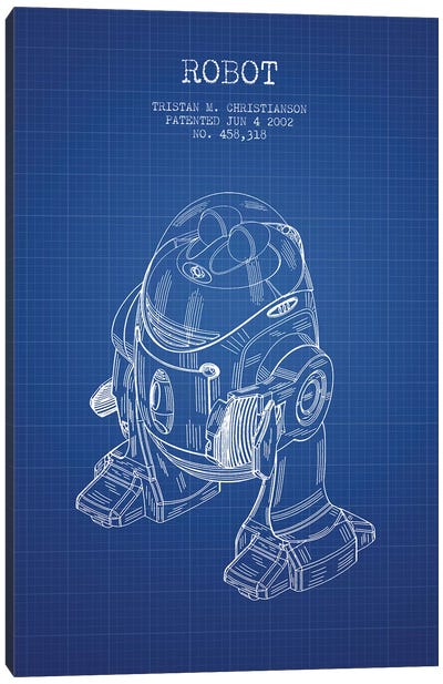 Tristan M. Christianson Robot Patent Sketch (Blue Grid) Canvas Art Print - Toy & Game Blueprints