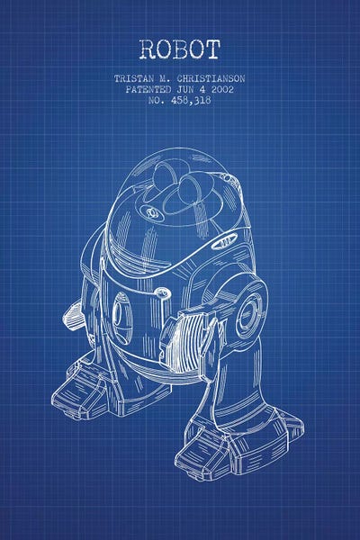 Toy & Game Blueprints: Tristan M. Christianson Robot Patent Sketch (Blue Grid) by Aged Pixel