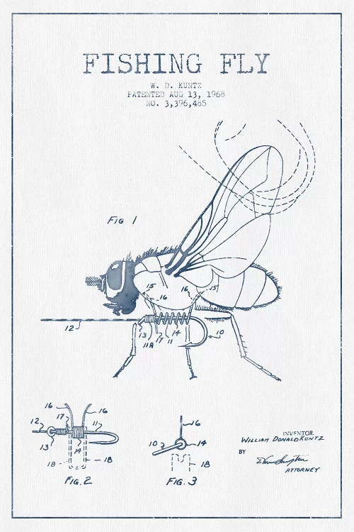 W.D. Kuntz Fishing Fly Patent Sketch (Ink)