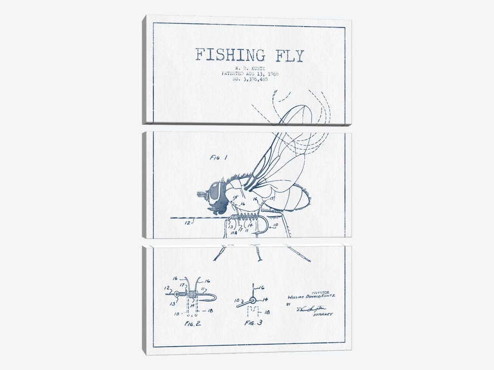W.D. Kuntz Fishing Fly Patent Sketch (Ink) by Aged Pixel 3-piece Canvas Art