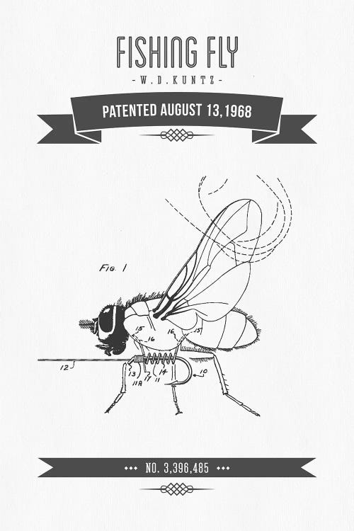 W.D. Kuntz Fishing Fly Patent Sketch Retro (Charcoal)