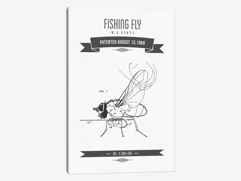 W.D. Kuntz Fishing Fly Patent Sketch Retro (Charcoal) by Aged Pixel 1-piece Art Print