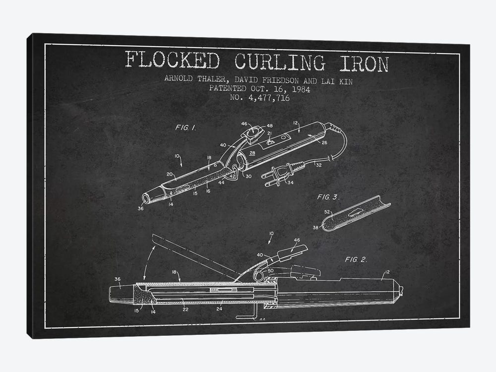Flocked Curling Iron Charcoal Patent Blueprint by Aged Pixel 1-piece Art Print