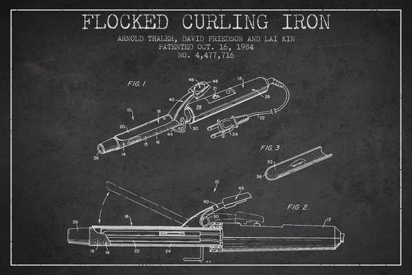 Beauty & Personal Care Blueprints: Flocked Curling Iron Charcoal Patent Blueprint by Aged Pixel