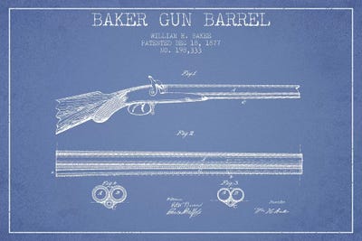W.H. Baker Baker Gun Barrel Patent Sketch (Light Blue) by Aged Pixel canvas print