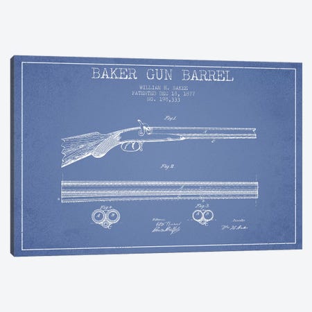 W.H. Baker Baker Gun Barrel Patent Sketch (Light Blue) Canvas Print #ADP3140} by Aged Pixel Canvas Art