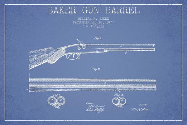 Weapons & Artillery: W.H. Baker Baker Gun Barrel Patent Sketch (Light Blue) by Aged Pixel