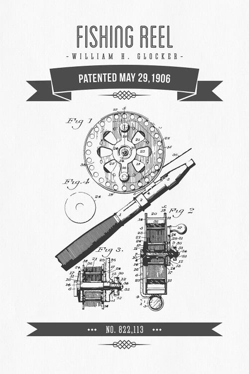 W.H. Glocker Fishing Reel Patent Sketch Retro (Charcoal)